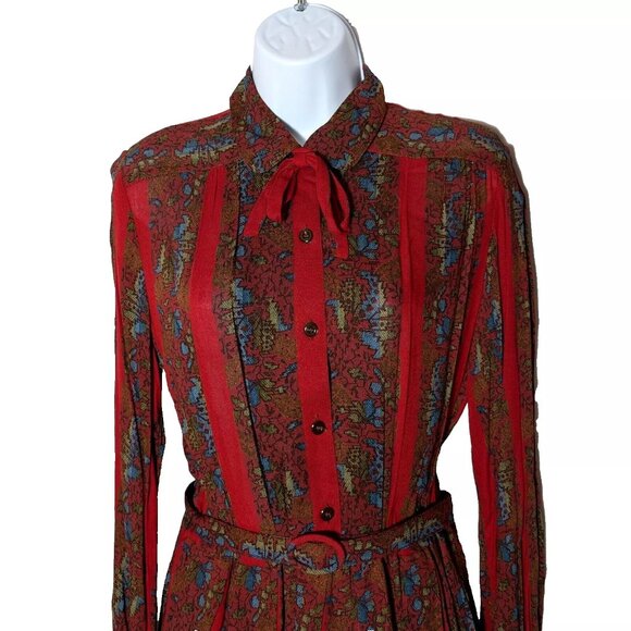 KAUNOTAR made in FINLAND high end dress Sz 10 BELT & BOW 100% VISCOSE A GEM !! - Picture 2 of 16